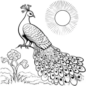 pfau-mit-buntem-gefeieder-und-sonne