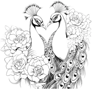pfaue-und-blumen-ausmalbild