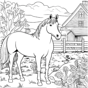 pferd-auf-einem-bauernhof-ausmalbild