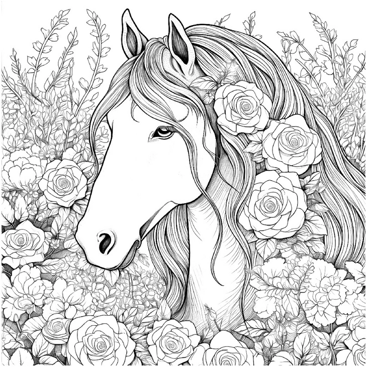 pferd-mit-blumen-ausmalbild
