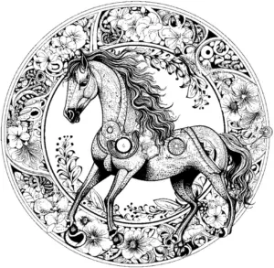 pferd-mit-floralen-ornamenten-ausmalbild