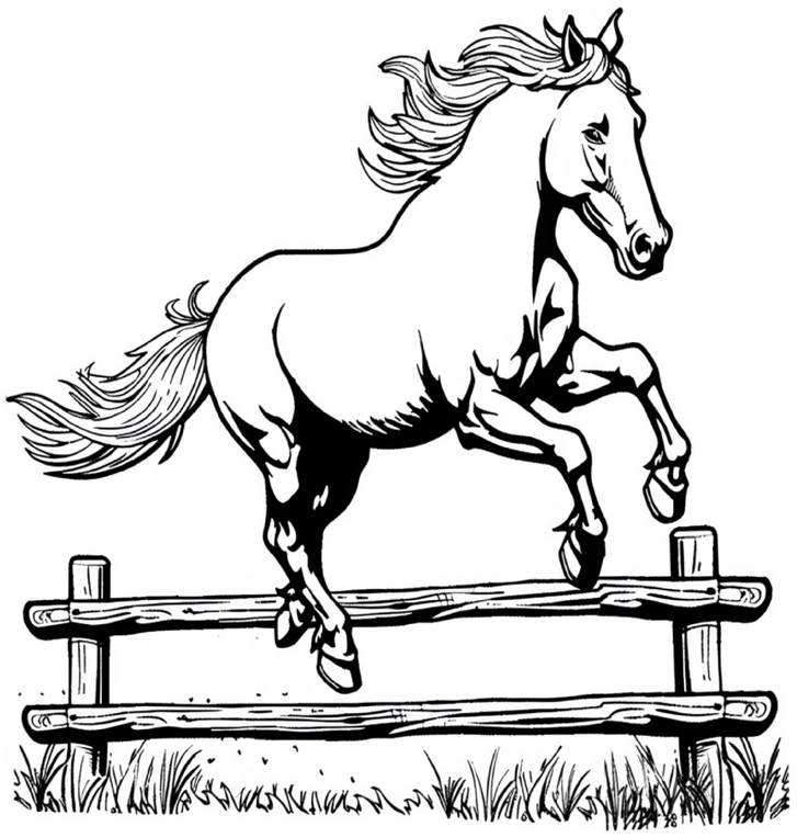pferd-springt-ueber-zaun-ausmalbild
