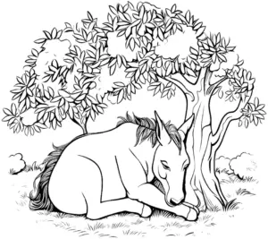 pferd-unter-baum-ausmalbild
