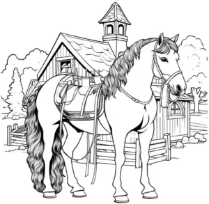 pferd-vor-reiterhof-ausmalbild