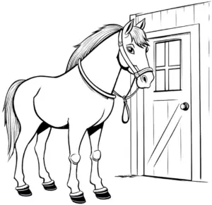 pferd-vor-stall-ausmalbild-gestalten