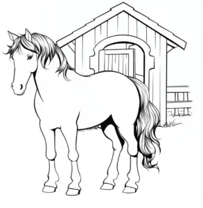 pferd-vor-stall-mit-laendlicher-kulisse