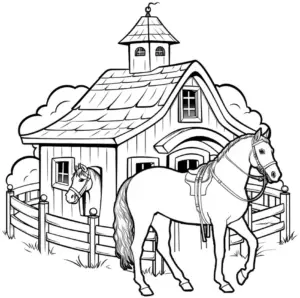 pferde-im-stall-und-natur-ausmalbild