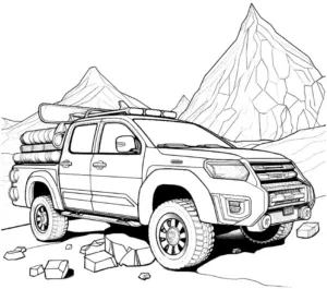 pickup-truck-mit-gebirgen-ausmalbild