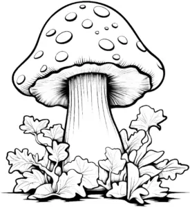 pilz-ausmalbild-mit-pflanzen-und-punkten