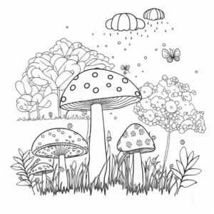 pilze-und-natur-im-regen-ausmalbild