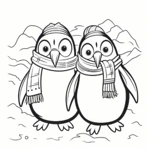 pinguine-im-winter-mit-schal-und-muetze