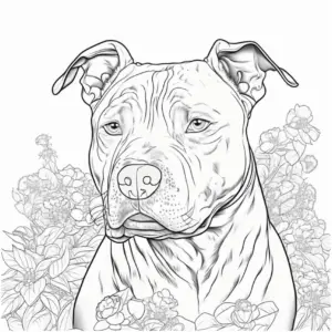pitbull-ausmalbild-mit-blumenmotiv