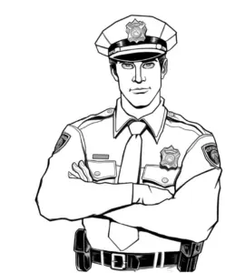 polizist-ausmalbild-mit-verschränkten-armen-und-polizeiuniform