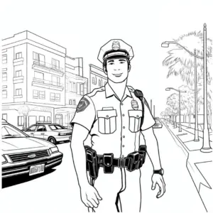 polizist-in-stadtumgebung-ausmalbild