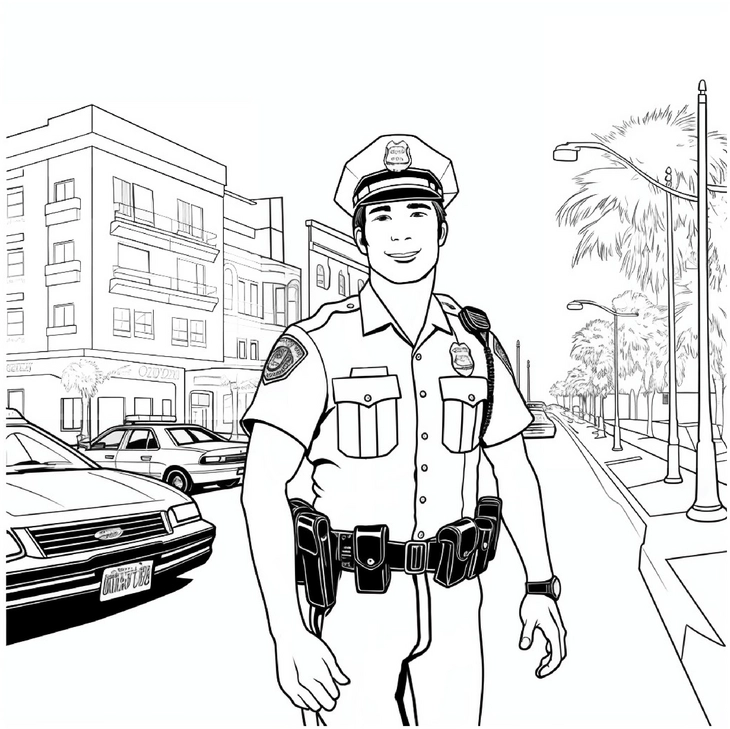 polizist-in-stadtumgebung-ausmalbild
