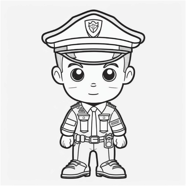 polizist-in-uniform-mit-muetze-und-funktasten-ausmalbild