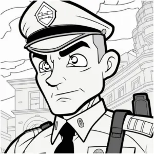 polizist-mit-architektur-hintergrund-ausmalbild