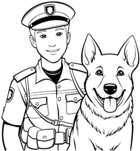 polizist-mit-hund-ausmalbild-auf-einer-vorlage