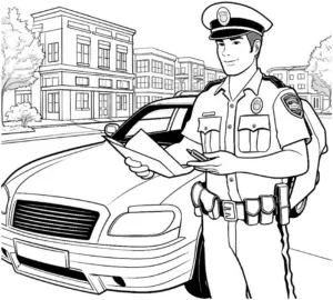 polizist-mit-polizeiwagen-ausmalbild