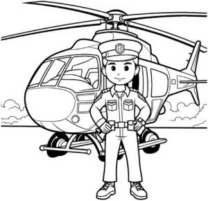 polizist-vor-polizeihubschrauber-ausmalbild