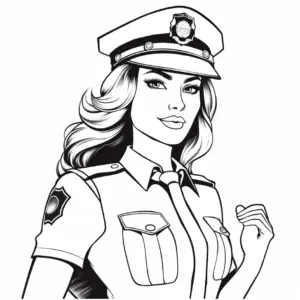 polizistin-ausmalbild-mit-uniform-und-abzeichen