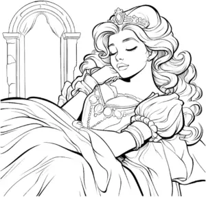 prinzessin-im-schlaf-ausmalbild-mit-rahmen