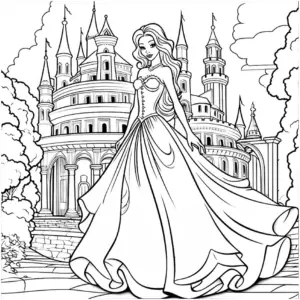 prinzessin-vor-schloss-ausmalbild