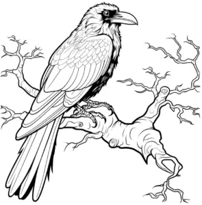rabe-auf-ast-ausmalbild