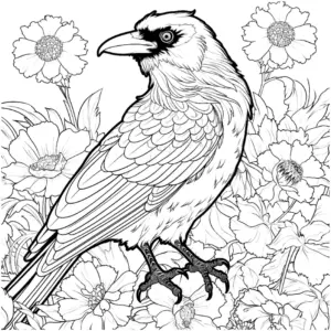 rabe-ausmalbild-mit-blumen-und-details