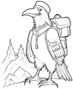 rabe-mit-rucksack-in-der-natur-ausmalbild