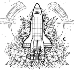 rakete-in-blumenlandschaft-ausmalbild