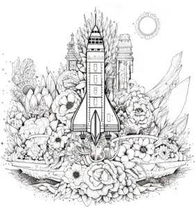 rakete-inmitten-von-blumen-und-architektur