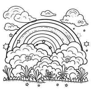 regenbogen-ausmalbild-mit-wolken-und-pflanzen