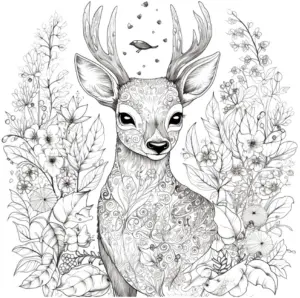 reh-mit-blumen-und-pflanzen-ausmalbild