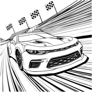 rennwagen-mit-zielflaggen-im-fahrt-ausmalbild