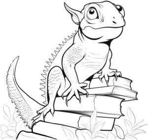 reptil-auf-buechern-ausmalbild