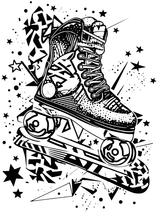 rollschuh-auf-skateboard-mit-dynamischen-grafiken