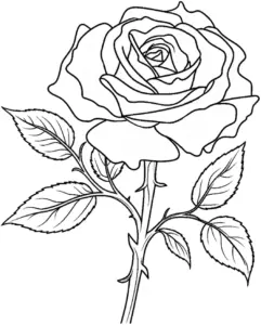 rose-ausmalbild-mit-blueten-und-blaettern