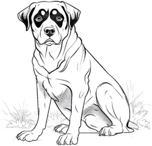 rottweiler-ausmalbild-mit-flecken-und-pflanzen