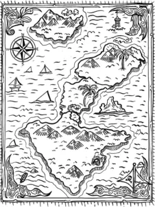 schatzkarte-ausmalbild-mit-inseln-und-kompass