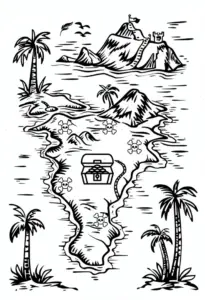 schatzkarte-mit-palmbaeumen-und-bergen
