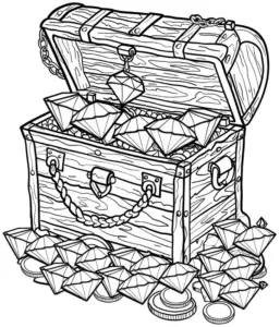 schatztruhe-mit-diamanten-und-muenzen-ausmalbild