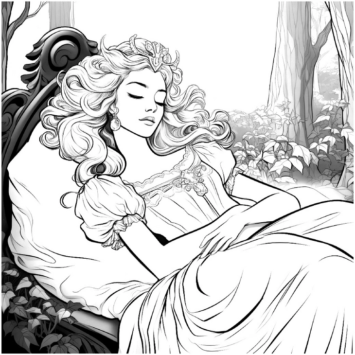 schlafende-prinzessin-im-wald-ausmalbild