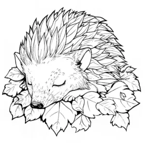 schlafender-igel-auf-blaettern-ausmalbild