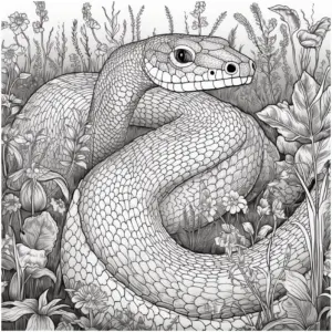 schlange-im-bluehenden-naturumfeld-ausmalbild