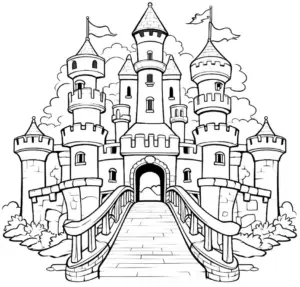 schloss-ausmalbild-mit-bruecke-und-tuern