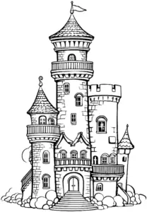 schloss-ausmalbild-mit-tuern-und-eingangsbereich