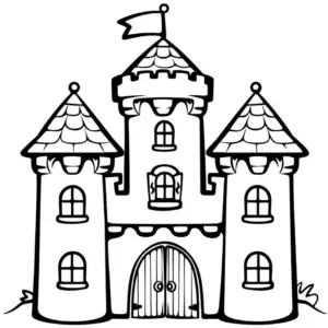 schloss-ausmalbild-mit-tuern-und-fahne