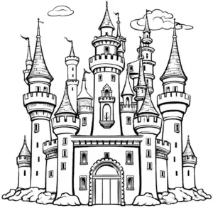 schloss-ausmalbild-mit-tuern-und-zinnen
