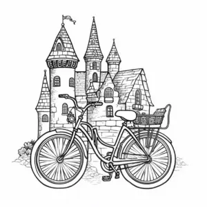 schloss-mit-fahrrad-ausmalbild